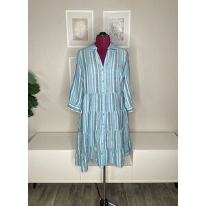 Soft Surroundings Santa Cruz Shirt Dress M Linen Women's Midi Tiered Multicolor